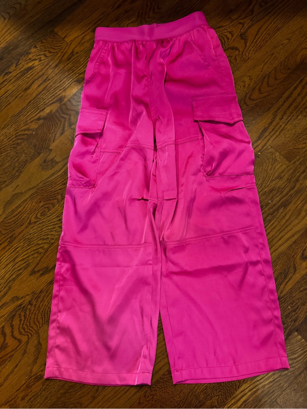 Kids pink satin cargo pants size 6-7